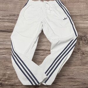 Adidas White and Navy Striped Track Pants
